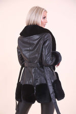 Black Faux Leather Coat With Fur Trim