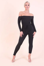 Black Ribbed Bardot Jumpsuit
