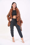 Brown Faux Leather Coat With Fur Trim