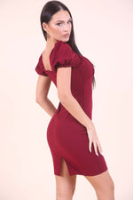 Burgundy Square Neck Dress with Balloon Sleeves