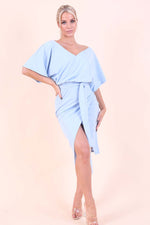 Baby Blue Wrap Side Split Midi Dress